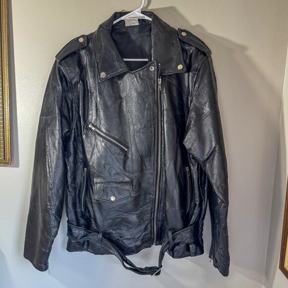 🏍️ Vintage FLIGHT PATH Black Patchwork Leather Biker Jacket 🏍️ - Picture 2 of 13